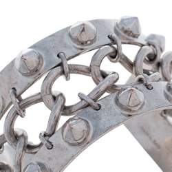 Alexander McQueen Silver Tone Studded Open Cuff Bracelet