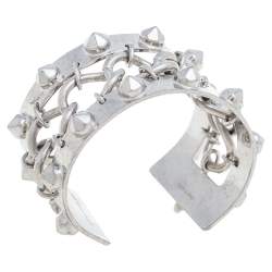 Alexander McQueen Silver Tone Studded Open Cuff Bracelet