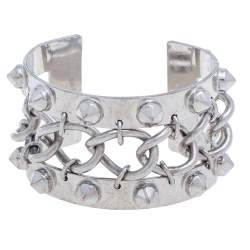 Alexander McQueen Silver Tone Studded Open Cuff Bracelet