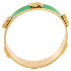 Alexander McQueen 3D Skull Green Gold Tone Bangle Bracelet