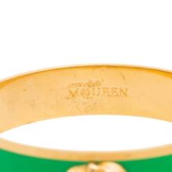 Alexander McQueen 3D Skull Green Gold Tone Bangle Bracelet