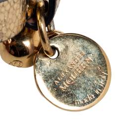 Alexander McQueen Gold Foil Print Snakeskin Double Wrap Skull Charm Bracelet