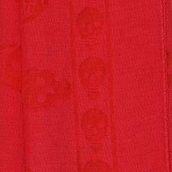 Alexander McQueen Red Skull Printed Cotton & Wool Scarf