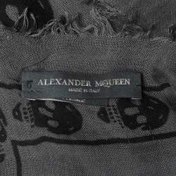 Alexander McQueen Grey Skull Print Modal Blend Scarf
