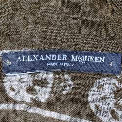 Alexander McQueen Olive Green Skull Print Modal Blend Scarf