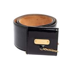 Alexander McQueen Black Patent Leather Chain Waist Wide Belt 90CM