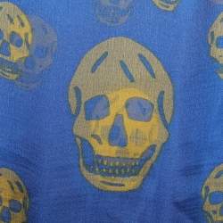 Pre Owned Alexander McQueen Blue & Yellow Skull Print Crepe Silk Scarf
