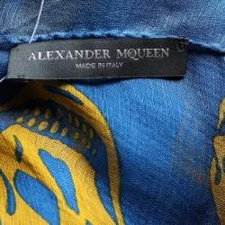 Pre Owned Alexander McQueen Blue & Yellow Skull Print Crepe Silk Scarf