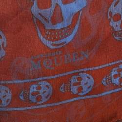 Pre Owned Alexander McQueen Rust Orange Skull Print Crepe Silk Scarf