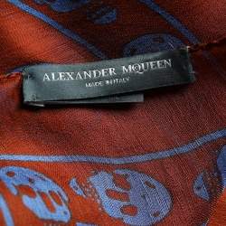 Pre Owned Alexander McQueen Rust Orange Skull Print Crepe Silk Scarf