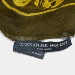 Pre Owned Alexander McQueen Green Skull Print Silk Scarf