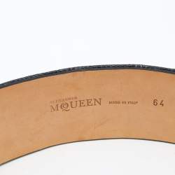 Alexander McQueen Black Woven Raffia Button Belt 80CM