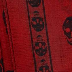 Pre Owned Alexander McQueen Red Skull Print Silk Scarf