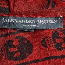 Pre Owned Alexander McQueen Red Skull Print Silk Scarf