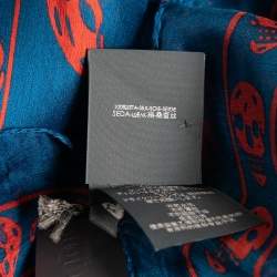 Pre Owned Alexander McQueen Royal Blue & Red Skull Silk Chiffon Scarf
