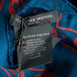 Pre Owned Alexander McQueen Royal Blue & Red Skull Silk Chiffon Scarf