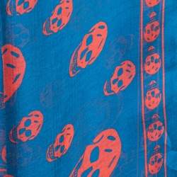 Pre Owned Alexander McQueen Royal Blue & Red Skull Silk Chiffon Scarf