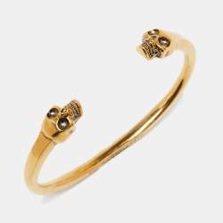 Pre Owned Alexander McQueen Gold Tone Skull Cuff Bracelet