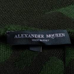 Pre Owned Alexander McQueen Green & Grey Scull Jacquard Wool Stole