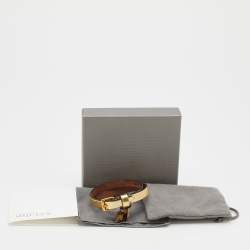 Pre Owned Alexander Mcqueen Gold Leather Crystal Skull Charm Double Wrap Bracelet