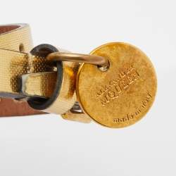 Pre Owned Alexander Mcqueen Gold Leather Crystal Skull Charm Double Wrap Bracelet