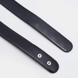 Pre Owned Alexander McQueen Black Leather Sculptured Metal Bow Belt 75CM