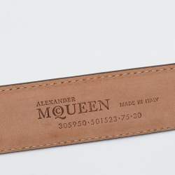 Pre Owned Alexander McQueen Black Leather Sculptured Metal Bow Belt 75CM