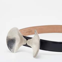 Pre Owned Alexander McQueen Black Leather Sculptured Metal Bow Belt 75CM