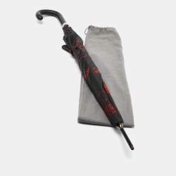 Pre Owned Alexander McQueen Black Dancing Skeleton Print Nylon Long Umbrella