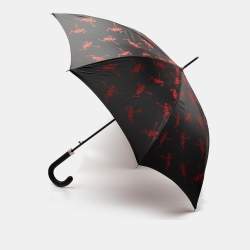 Pre Owned Alexander McQueen Black Dancing Skeleton Print Nylon Long Umbrella