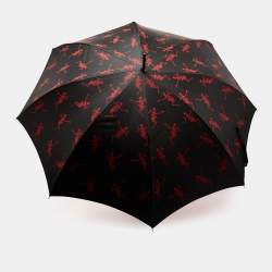 Pre Owned Alexander McQueen Black Dancing Skeleton Print Nylon Long Umbrella