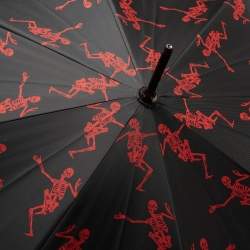 Pre Owned Alexander McQueen Black Dancing Skeleton Print Nylon Long Umbrella