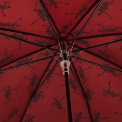 Pre Owned Alexander McQueen Black Dancing Skeleton Print Nylon Long Umbrella