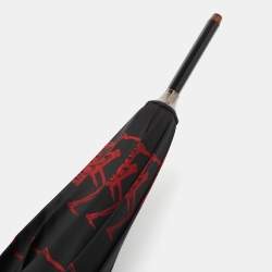 Pre Owned Alexander McQueen Black Dancing Skeleton Print Nylon Long Umbrella