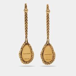 Pre Owned Alexander McQueen Aged Gold Tone Red Teardrop Earrings