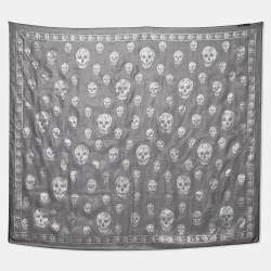 Pre Owned Alexander McQueen Black Skull Printed Lurex Silk Scarf