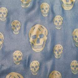 Pre Owned Alexander McQueen Teal Blue Skull Printed Lurex Silk Scarf