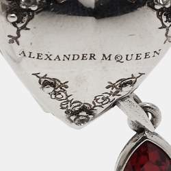 Pre Owned Alexander McQueen Heart Dagger Crystals Silver Tone Long Earrings