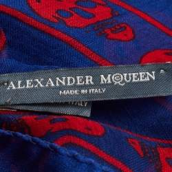 Pre Owned Alexander McQueen Royal Blue & Red Skull Silk Chiffon Scarf