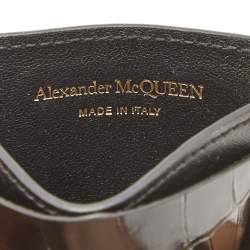 Alexander McQueen Black Croc Embossed Glossy Leather Skull Plaque Chain Phone Case 