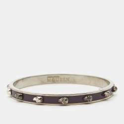 Alexander McQueen Enamel Skull Silver Tone Bangle Bracelet