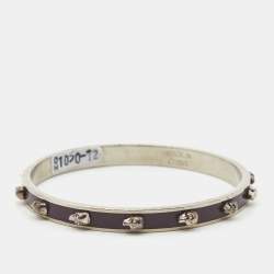 Alexander McQueen Enamel Skull Silver Tone Bangle Bracelet