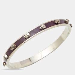 Alexander McQueen Enamel Skull Silver Tone Bangle Bracelet