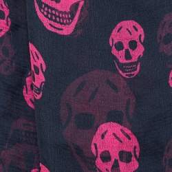 Pre Owned Alexander McQueen Balck & Pink Skull Printed Silk Scarf