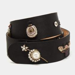 Alexander McQueen Black Satin Embellished Waist Belt 75CM