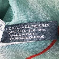 Alexander McQueen Pastel Green Skull & Floral Printed Silk Square Scarf