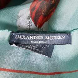 Alexander McQueen Pastel Green Skull & Floral Printed Silk Square Scarf
