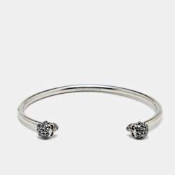 Alexander McQueen Skull Crystals Silver Tone Thin Bracelet