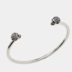 Alexander McQueen Skull Crystals Silver Tone Thin Bracelet