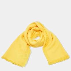 Pre Owned Alexander McQueen Yellow Wool Graffiti Logo Jacquard Square Scarf